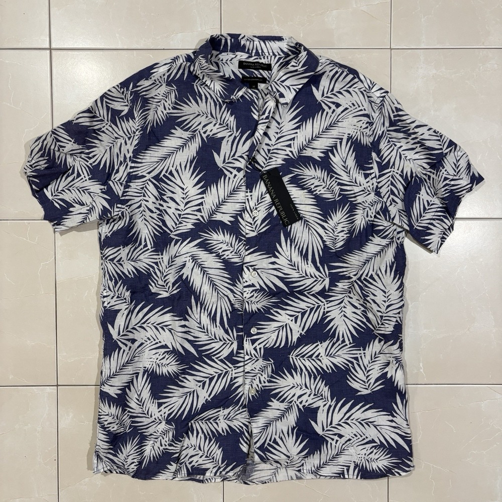 Banana Republic Camden Fit Linen Shirt Men's M Floral Hawaiian NEW Flawed